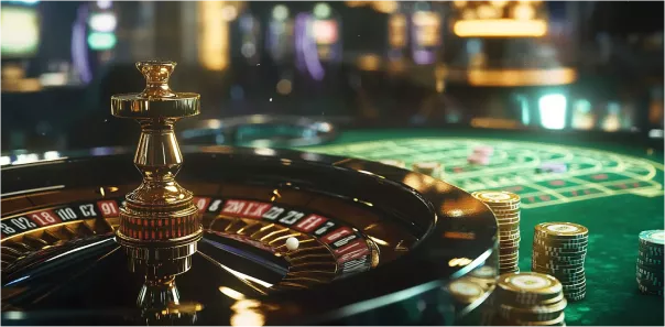Casino roulette with colorful chips”